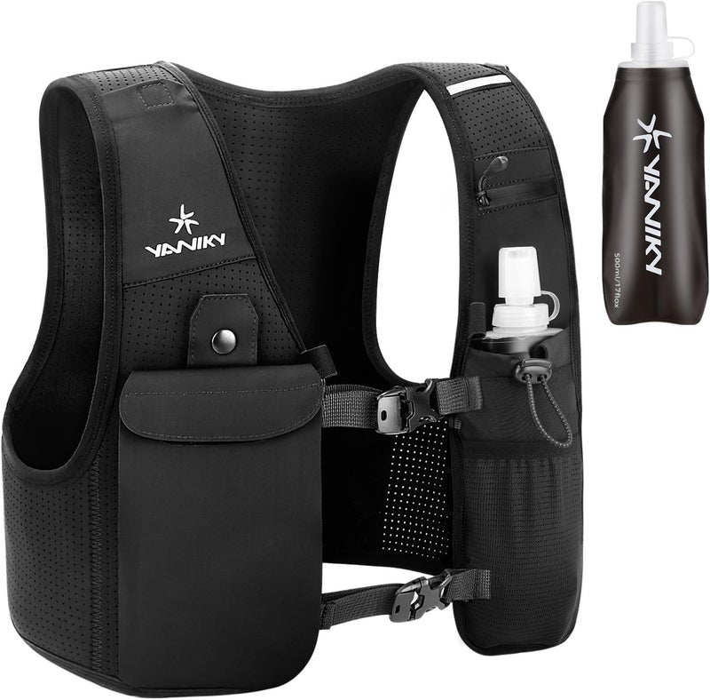 YANIKY Running Vest for Women Men, Lightweight Breathable Hydration Vest with 500ml Soft Flask, Adjustable Reflective Running Vest with Pockets for Trail Running Hiking - Image 1